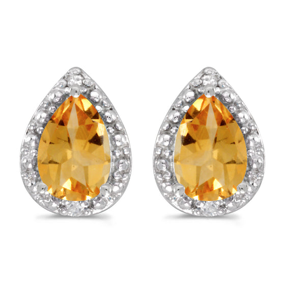 14k White Gold Pear Citrine And Diamond Earrings