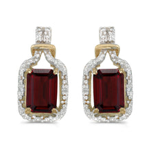  14k Yellow Gold Emerald-cut Garnet And Diamond Earrings