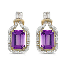  14k Yellow Gold Emerald-cut Amethyst And Diamond Earrings