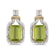  14k Yellow Gold Emerald-cut Peridot And Diamond Earrings
