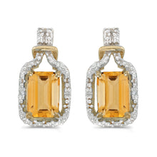  14k Yellow Gold Emerald-cut Citrine And Diamond Earrings