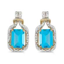  14k Yellow Gold Emerald-cut Blue Topaz And Diamond Earrings