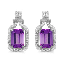  14k White Gold Emerald-cut Amethyst And Diamond Earrings