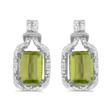  14k White Gold Emerald-cut Peridot And Diamond Earrings