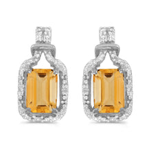  14k White Gold Emerald-cut Citrine And Diamond Earrings