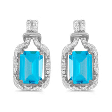  14k White Gold Emerald-cut Blue Topaz And Diamond Earrings