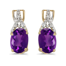  14k Yellow Gold Oval Amethyst And Diamond Earrings
