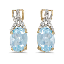  14k Yellow Gold Oval Aquamarine And Diamond Earrings