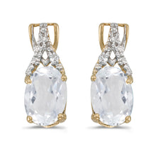  14k Yellow Gold Oval White Topaz And Diamond Earrings