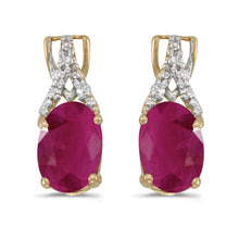  14k Yellow Gold Oval Ruby And Diamond Earrings