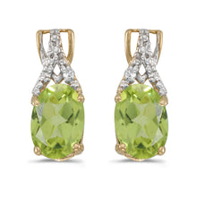  14k Yellow Gold Oval Peridot And Diamond Earrings
