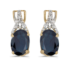  14k Yellow Gold Oval Sapphire And Diamond Earrings