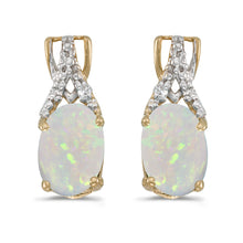  14k Yellow Gold Oval Opal And Diamond Earrings