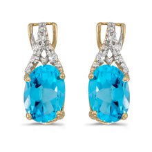  14k Yellow Gold Oval Blue Topaz And Diamond Earrings