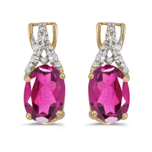  14k Yellow Gold Oval Pink Topaz And Diamond Earrings
