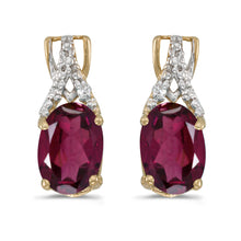  14k Yellow Gold Oval Rhodolite Garnet And Diamond Earrings