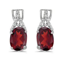  14k White Gold Oval Garnet And Diamond Earrings