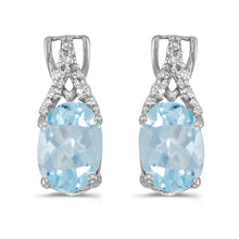  14k White Gold Oval Aquamarine And Diamond Earrings