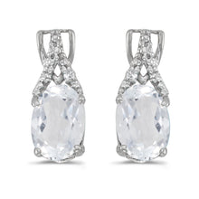  14k White Gold Oval White Topaz And Diamond Earrings