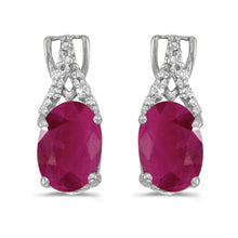  14k White Gold Oval Ruby And Diamond Earrings