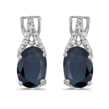  14k White Gold Oval Sapphire And Diamond Earrings