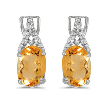  14k White Gold Oval Citrine And Diamond Earrings