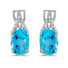  14k White Gold Oval Blue Topaz And Diamond Earrings