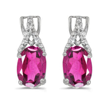  14k White Gold Oval Pink Topaz And Diamond Earrings