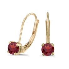  14k Yellow Gold Round Garnet Lever-back Earrings