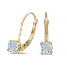  14k Yellow Gold Round Aquamarine Lever-back Earrings