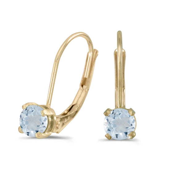 14k Yellow Gold Round Aquamarine Lever-back Earrings