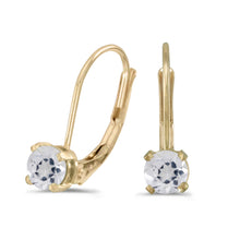  14k Yellow Gold Round White Topaz Lever-back Earrings