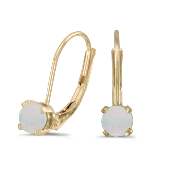 14k Yellow Gold Round Opal Lever-back Earrings