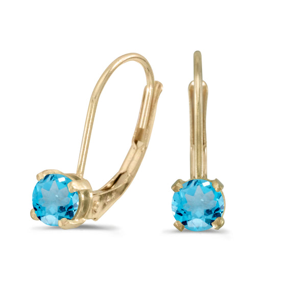 14k Yellow Gold Round Blue Topaz Lever-back Earrings