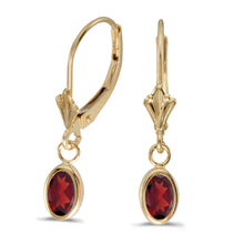  14k Yellow Gold Oval Garnet Bezel Lever-back Earrings