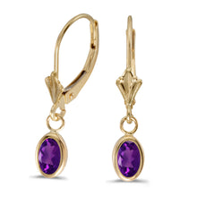  14k Yellow Gold Oval Amethyst Bezel Lever-back Earrings