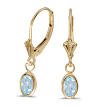  14k Yellow Gold Oval Aquamarine Bezel Lever-back Earrings