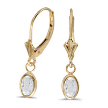  14k Yellow Gold Oval White Topaz Bezel Lever-back Earrings