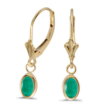  14k Yellow Gold Oval Emerald Bezel Lever-back Earrings