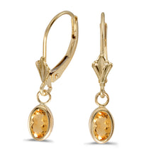  14k Yellow Gold Oval Citrine Bezel Lever-back Earrings