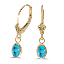  14k Yellow Gold Oval Blue Topaz Bezel Lever-back Earrings