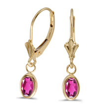  14k Yellow Gold Oval Pink Topaz Bezel Lever-back Earrings