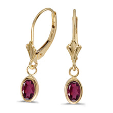  14k Yellow Gold Oval Rhodolite Garnet Bezel Lever-back Earrings