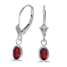  14k White Gold Oval Garnet Bezel Lever-back Earrings