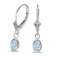  14k White Gold Oval Aquamarine Bezel Lever-back Earrings