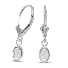  14k White Gold Oval White Topaz Bezel Lever-back Earrings