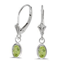  14k White Gold Oval Peridot Bezel Lever-back Earrings