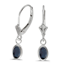 14k White Gold Oval Sapphire Bezel Lever-back Earrings