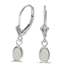  14k White Gold Oval Opal Bezel Lever-back Earrings