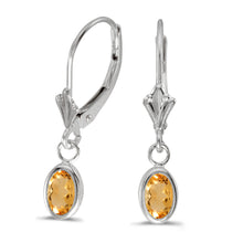  14k White Gold Oval Citrine Bezel Lever-back Earrings